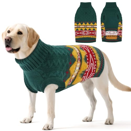 Hjumarayan Maglioncini per Cani, Fair Isle Maglione Cane Caldo Maglioni Natalizio, Dolcevita Maglietta Invernale per Cani Media Labrador (1-24 kg) Verde XXL