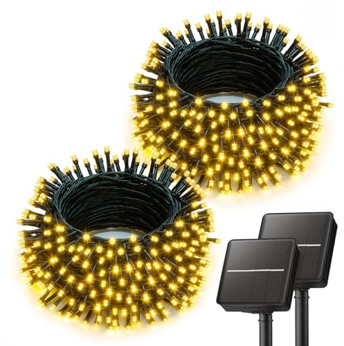 Brightown 2 Pack Solar String Lights Outdoor Waterproof, 80FT 200 LED Solar Powered Christmas Lights with 8 Modes, Auto On/Off, Patio Lights for Outside Tree Garden Balcony Party Decor (Warm White)