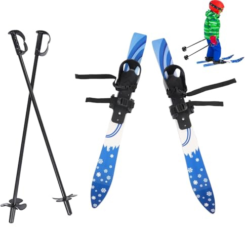 Set da sci per bambini da 2 a 8 anni, sci per bambini + 2 bastoni con rilegatura di sicurezza bidirezionale, 70 cm, portata 50 kg, sci leggero, robusto, materiale ABS/PE