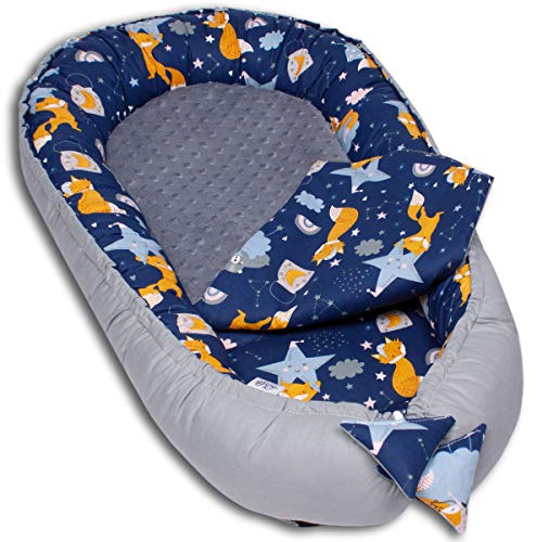 PaLulli Babynest - Cuscino multifunzionale con morbido materasso aggiuntivo in cocco, paracolpi per neonati, 100% cotone, certificato Oeko-Tex