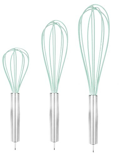 Maison & White Silicone Whisks - Set of 3 | Balloon Whisk | Pastel Kitchen Utensil Set | Blending, Stirring & Whisking | Stainless Steel & Silicone Baking Cutlery | Egg Beater | M&W,354992