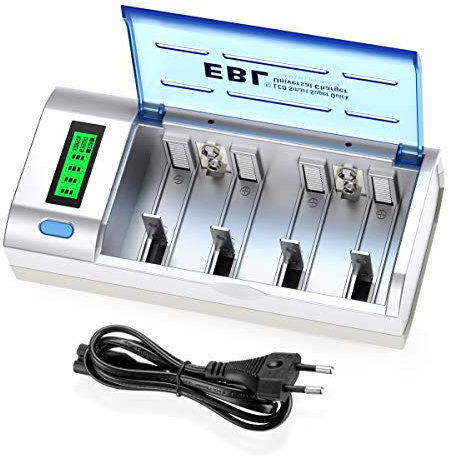 EBL LCD Akku Ladegerät,Universal Battery Charger,Schnell Batterie Ladegerät für AA/AAA/C/D/9V NI-MH NI-CD wiederaufladbare Batterien mit Entladungsfunktion