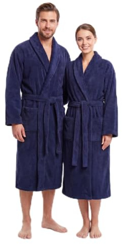 Graphic Impact Unisex Bathrobe Towelling Super Soft Bath Wrap Housecoat Spa Gym Shawl 100% Egyptian Cotton Terry Plain Bathrobe(NavyBlue, L-XL)