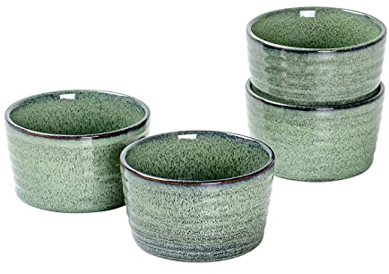 UNICASA Soufflé Förmchen 4er Set Backofenfest 240ml, Souffleförmchen Porzellan Pastetenform, Creme Brulee Schälchen aus Keramik, Dessertschale, Förmchen Muffins - Reaktionsglasur, Grün