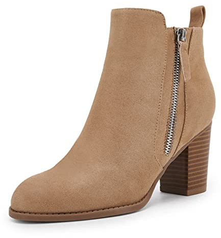 Rilista Ankle Boots for Women Chunky Block Heel Side Zipper Pointd Toe Suede Fall Winter Bootie Shoes