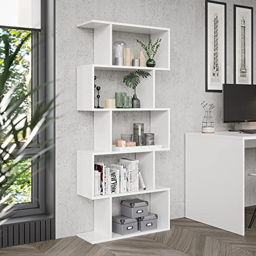 RICOO Standregal 5 Regalböden WM073-WM Raumteiler Regal weiß matt 160×70×25 cm Bücherregal Holzregal Wand Würfelregal Büroregal klein Regale & Ablagen Bookshelf Wandregal Holz