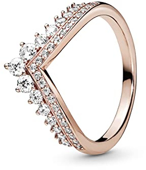 PANDORA Timeless Women's 14k Rose Gold-Plated Princess Sparkling Cubic Zirconia Wishbone Ring, Size 52, With Gift Box