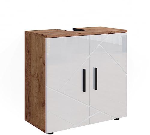 Vicco Meuble sous Vasque Simple Irma, Chêne/Blanc Haute Brillance, 60 x 59 cm