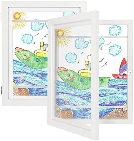 Atildp 2 Stück A4 Bilderrahmen 21x30cm, Bilderrahmen Kinderzeichnungen hölzerner Fotorahmen | Befüllbarer Klapprahmen zur Aufbewahrung & Darstellung von Kunstwerken (Weiß, 2 STÜCK)