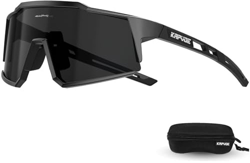 KAPVOE Polarizzati Occhiali Da Ciclismo UV400 Protezione TR90 Sportivi Occhiali Da Sole Donna Uomo Corsa MTB Bicicletta Bici Guida Pesca Golf Running Sport Glasses Bicicletta Nero 19
