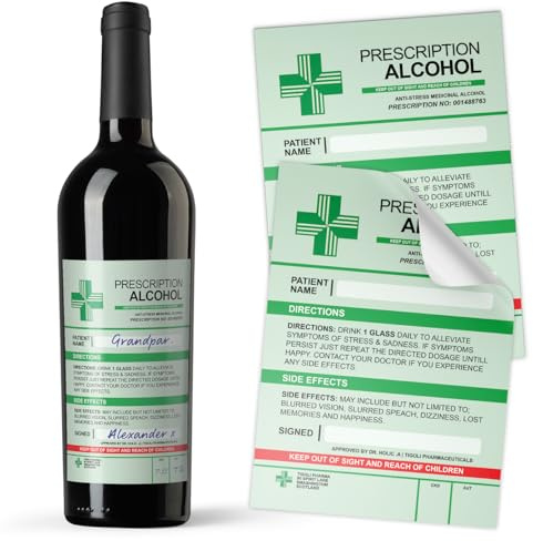 3 etiquetas adhesivas divertidas para botellas médicas de alcohol y vino con receta