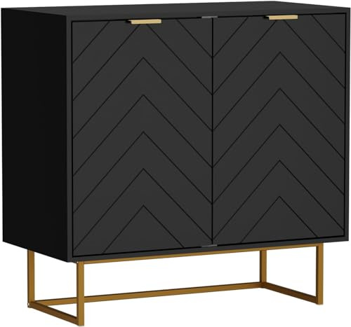 UEV Byrå med 2 dörrar, skänk med fötter och justerbara hyllor, köksskåp, sideboard, universalskåp för vardagsrum, matsal, hall och sovrum, 80 x 40 x 77,5 cm, svart