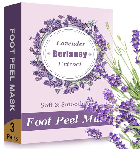 Berlaney Exfolierande Fotmask, 3 Par, för Torra Fötter, Sprickiga Hälena, Hornhaut, Död Hudborttagare, Mjuka Fötter, Spa Hemma eller Resa(Lavendel)