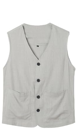 HEXHUASR Gilet De Costume en Lin pour Hommes, Blazer Vintage À Simple Boutonnage Veset Mince sans Manches Cardigan Décontracté Gilet Doux Et Confortable Veste De Sport Coupe Ample Loisirs D'Été
