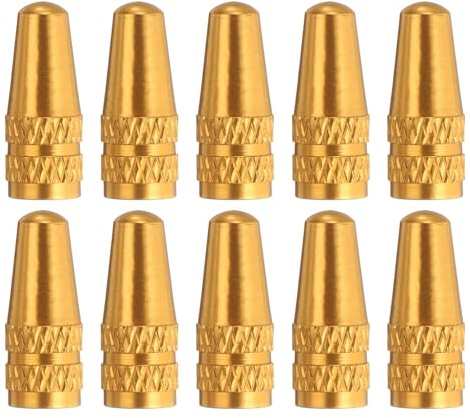 sourcing map 10pcs Bike Valve Caps Anodized Aluminum Road Bicycle Air Tire Valve Caps Dust Caps for MTB Road Racing Bicycle, Gold