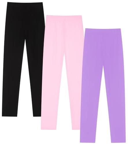Moitiy 3 par leggings flickor barn sport leggings byxor bomull sportbyxor långa byxor sportleggings, violett, 122-128