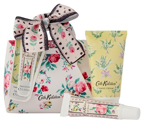 Cath Kidston Hand Cream 50ml, Lip Balm 10ml, Mini Handbag, Shea Butter, Vitamin E, Travel and Pocket Size Moisturiser, Vegan and Cruelty Friendly, Beauty Gift For Her