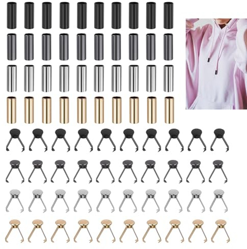 40 Piezas Puntas para Cordones de Aleación, Extremos de Cordones Metalicos, Extremos de Cordón a Presión para Zapatos, Ropa y Pantalones, Puntas de Metal para Cordones de Zapatos, Cuerdas, 4 Colores