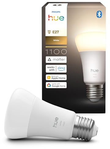 Philips Hue Ampoule LED connectée A60, Lumière blanche chaude 2700 K, Culot E27, 9,5 W, 1100 lumens, Intensité variable, Compatible avec Alexa, Google Assistant et Apple Home, pack de 1