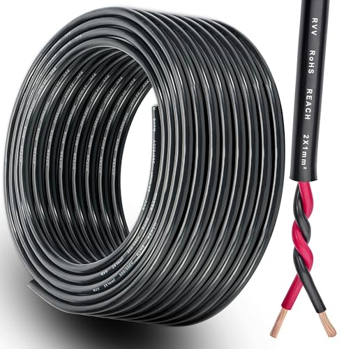 DARKGUARD Cable de Remolque 2 Polos 1,0mm², 5M Cable Eléctrico de Cobre para Remolque 12V/24V, Cable Redondo Flexible de 2 Núcleos para Vehículo Caravana Camión RV y Barco, RoHS & Reach