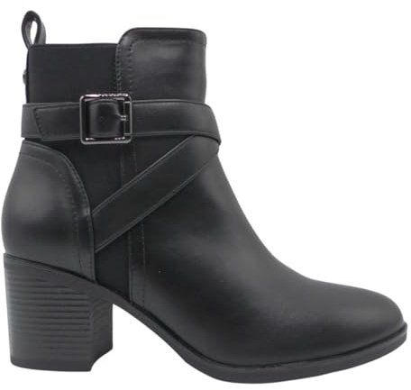 amarpies - ASY29537 ASY29537 Botines de Mujer con Hebilla Decorativa y Tacón de 6 cm | Botines de Piel Sintética con Suela Antideslizante y Plantilla Acolchada MUJER color: NEGRO talla: 39