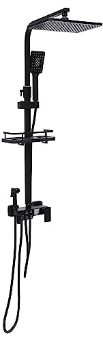 Duschsystem, mångsidigt duschset 70–115 cm, justerbar duschskena, regndusch med väggfäste och duschhuvud, duschpanel, duschpelare (svart)