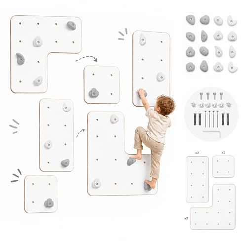 MAMOI® Mur d'escalade d'intérieur avec poignées, Mur d'escalade Moderne pour la Chambre, Plaque en Bois Blanc, kit d'escalade à Monter
