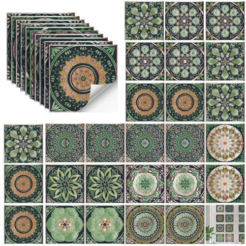 PHMING 24 Piezas 10x10cm Azulejos Decorativos Impermeables Verde
