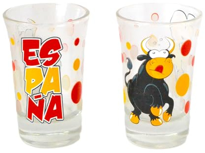 Genérico Vasos de Chupito España, Diseño de Toro, Vidrio Transparente, 40ml, Pack de 2