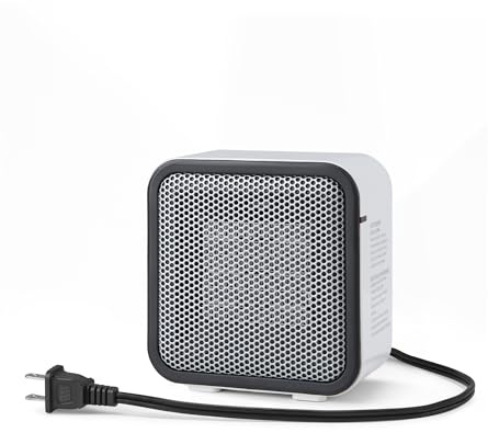 Amazon Basics Ceramic Space Heater, Portable Mini Heater for Office Desk, 500W, With Tip-Over Protection, Lightweight 1.4 lbs, White, 5.9D x 3.2W x 6H