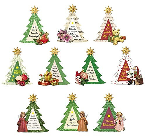 Idéer med hjärta 3-D-motiv, stansade, ca 7–10 cm, 10 stycken i påse | bilder för pyssel och dekoration | göra gratulationskort själv | bildmotiv för scrapbooking och gör-det-själv-dekoration (julgran