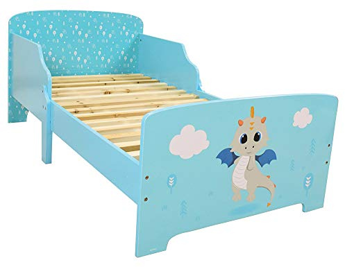 Fun House 713303 Leon Le Dragon Lit pour Enfant 140 x 70 cm avec sommier à Lattes sans Matelas, 1 Personne, Bleu