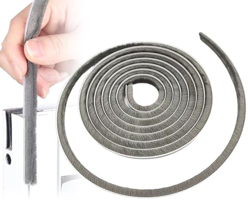Soezy 16 Ft (5m) 196 Inch Sliding sash Windows Doors Tape Pile Draught excluder Brush Seal Strip weatherstrip 5mm x 6mm (3/16 1/4 Inch, Gray)