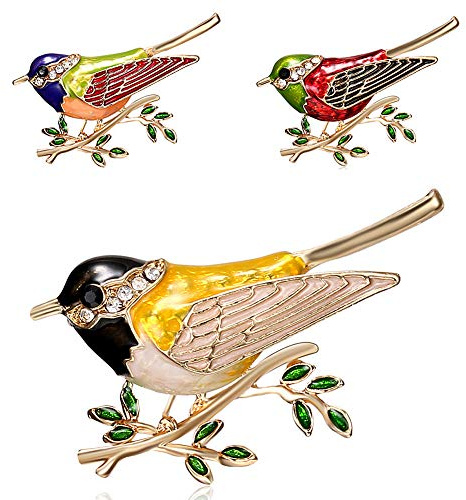 CAREOR Broche en forme de branche d'oriole en émail et strass - Pour homme et femme - En alliage - Pour costumes, robes, banquets, bijoux, cadeau, Métal