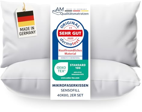 DormiGood Premium Mikrofaser Kissen 40x80 2er Set - Made in Germany - Allergiker Kopfkissen 40x80 2er Set mit Sensofill Füllung - Oeko TEX zertifiziertes Pillow mit Kissenbezug aus 100% Baumwolle