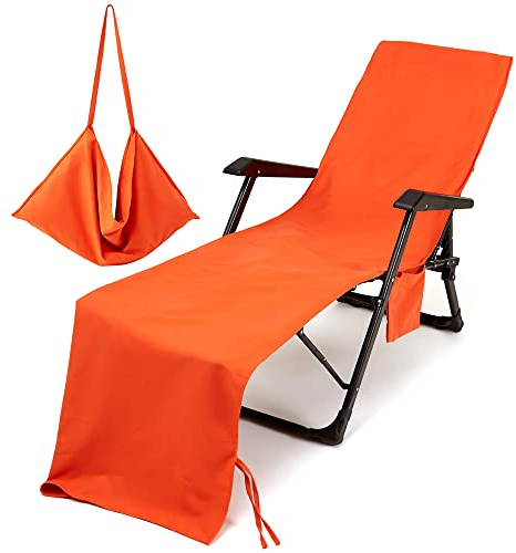 Morbuy Funda para Toallas para Tumbonas de Playa, Color sólido Funda para Silla de Playa de Microfibra con Bolsillos Laterales, para Tumbonas de Jardín, Piscina, Tomar El Sol (Naranja)
