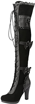 SOOUICKER Ladies Thigh High Over The Knee Boots Women Chunky High Heel Steampunk Gothic Victorian Style Lace Up Boots