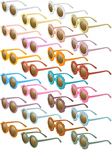 Dunzy 24 pares de lentes de sol redondos de flores y retro para niños, gafas de girasol para exteriores, gafas de playa, deportes, Vintage Color