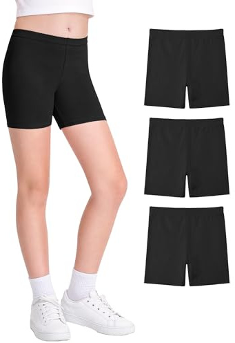 JOCMIC Girls Shorts Cotton Cycling for Teen Breathable and Safety Bike Summer Sports Gym Dance 3 Pack Black, 10-12 Years, Tag 150