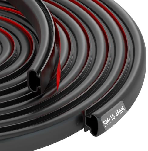 Weather Stripping Door Seal Strip, D-Shape Self Adhesive Rubber Window Seal Strip, Draught Excluder for Door Frame Insulation Soundproof, Suit for 2.5 to 5.5mm Gap (5M, Black)