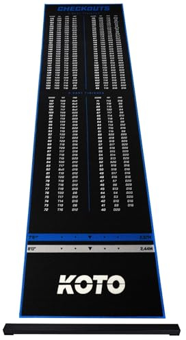 KOTO - Oche Carpet Checkout Dartmatte Blau 285 x 80 cm + Oche Inkl. Score Indikator, rutschfeste Teppich Dartmatte