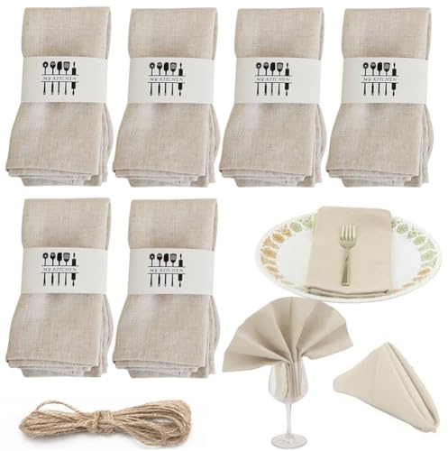 LOMUG Stoffservietten, Leinenservietten Wiederverwendbare, 6er Set Nachhaltige Leinen Servietten Stoff, Abwaschbare Servietten Tischdekoration für Küche Familie Geburtstag Party Cafe Restaurant