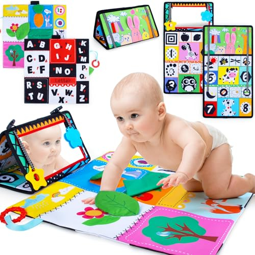 Inbeby Baby Tummy Time Mirror Spielzeug, Babyspielzeug 0-6 Monate, Tummy Time Kissen hohen Kontrast schwarz und weiß Neugeborenen Spielzeug, Kleinkind Spielzeug 0 3 6 Monate