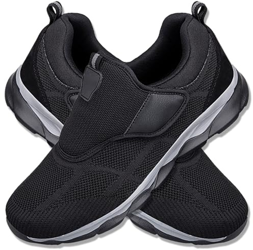 Aocase Scarpe per Diabetici Uomo Donna Piedi Gonfi Scarpe Scarpe Ortopediche per Anziani Uomo con Strappo Scarpe Comode Antiscivolo con Suola a Cuscino d'Aria,Nero,42/260mm