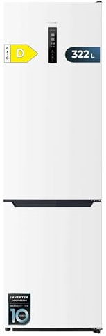 Cecotec Frigorífico Combi Bolero CoolMarket Combi 322T White D. Total No Frost, Compresor Inverter Plus, Frigorífico Combi Blanco 185X60Cm, 322L, Clase D, Multi Air Flow, Sistema Fast Freezing