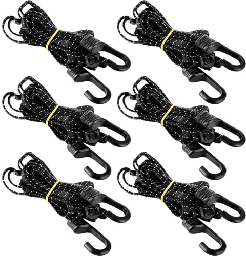 LDXDRU Lot de 6 tendeurs en caoutchouc avec crochets, 120 cm, pour porte-bagages, sangle de serrage, sangle de serrage en caoutchouc, noir, avec crochets pour porte-bagages, porte-bagages, moto,