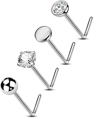 OUFER Kroppspiercing nässtav titan L-formade näspiercingar näsa piercing smycken 22G nässtång 4 st 1,5 mm 2 mm 2,5 mm 3 mm små näsben pin set näsborre piercing smycken, 1.5mm, Metall
