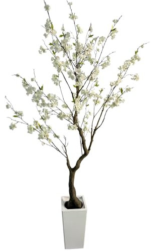 Alonfale 6.7FT Artificial Cherry Blossom Tree with Planter - Realistic Faux Sakura Tree for Home Office Decor, White Flowers, Low Maintenance Indoor/Outdoor Tree (6.7FT)