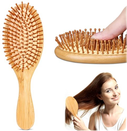Spazzole per capelli in 100% bambù, setole in bambù naturale, spazzola districante in legno per massaggiare il cuoio capelluto, per donne, uomini e bambini, riduce rotture, crespo e grovigli (ovale