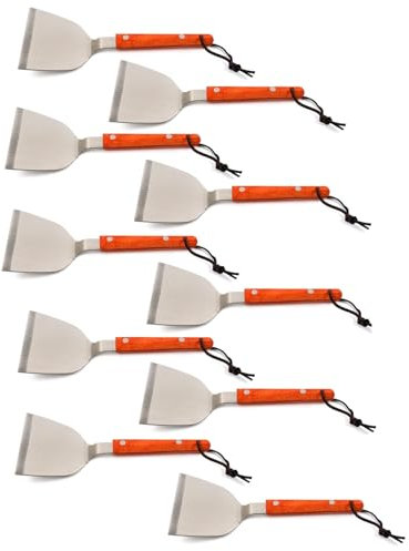 10-pack stekspade av rostfritt stål | köttsvarvare med trähandtag | stekspade – stekspade | grillspade | BBQ grillspatel | kökshjälp | hamburgare grillspade